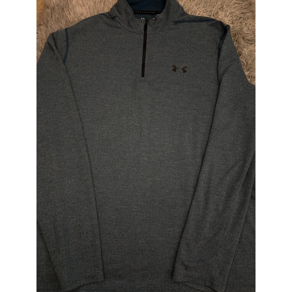 Under Armour Threadborne Quarter Zip Pullover Blue Herringbone HeatGear XL